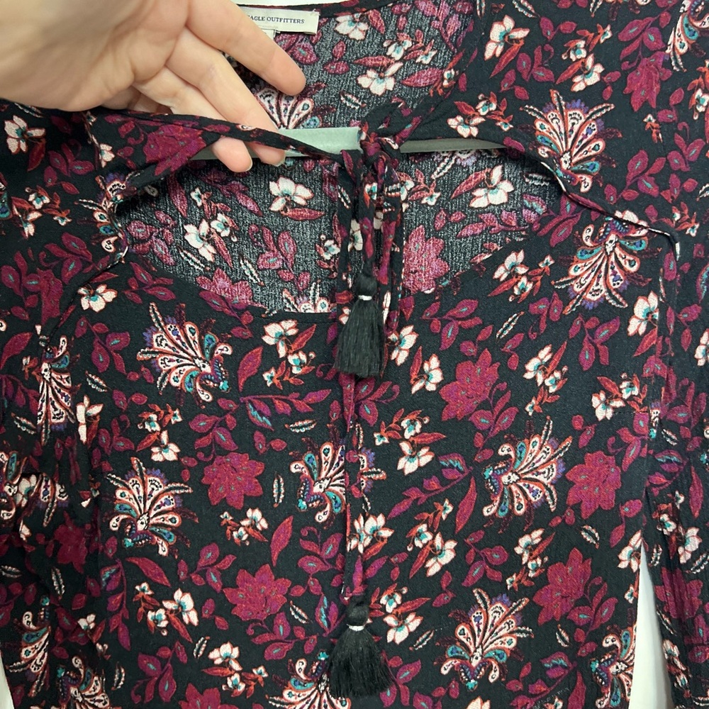 American Eagle Outfitters Black and Pink Floral Dress - Picture 3 of 5